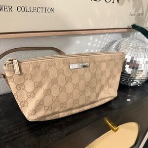 Gucci Beige GG Monogram Shoulder Pouch